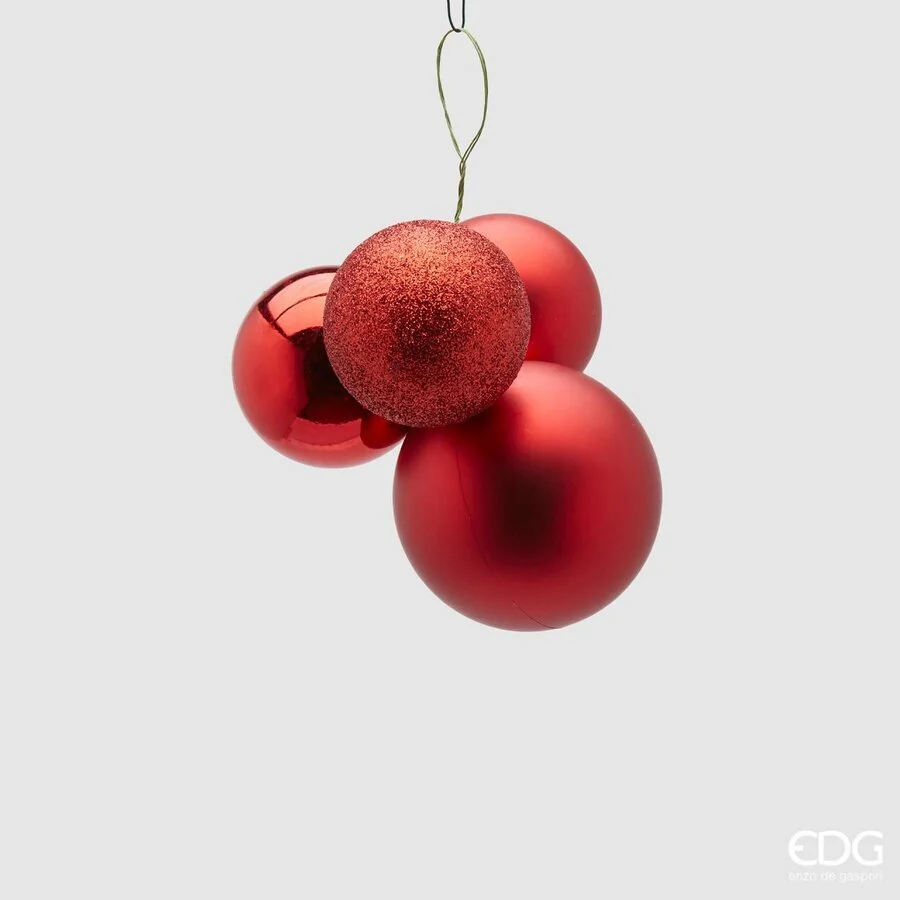 EDG Enzo De Gasperi Grappolo Palla Natale Pvc 4 Pz Red
