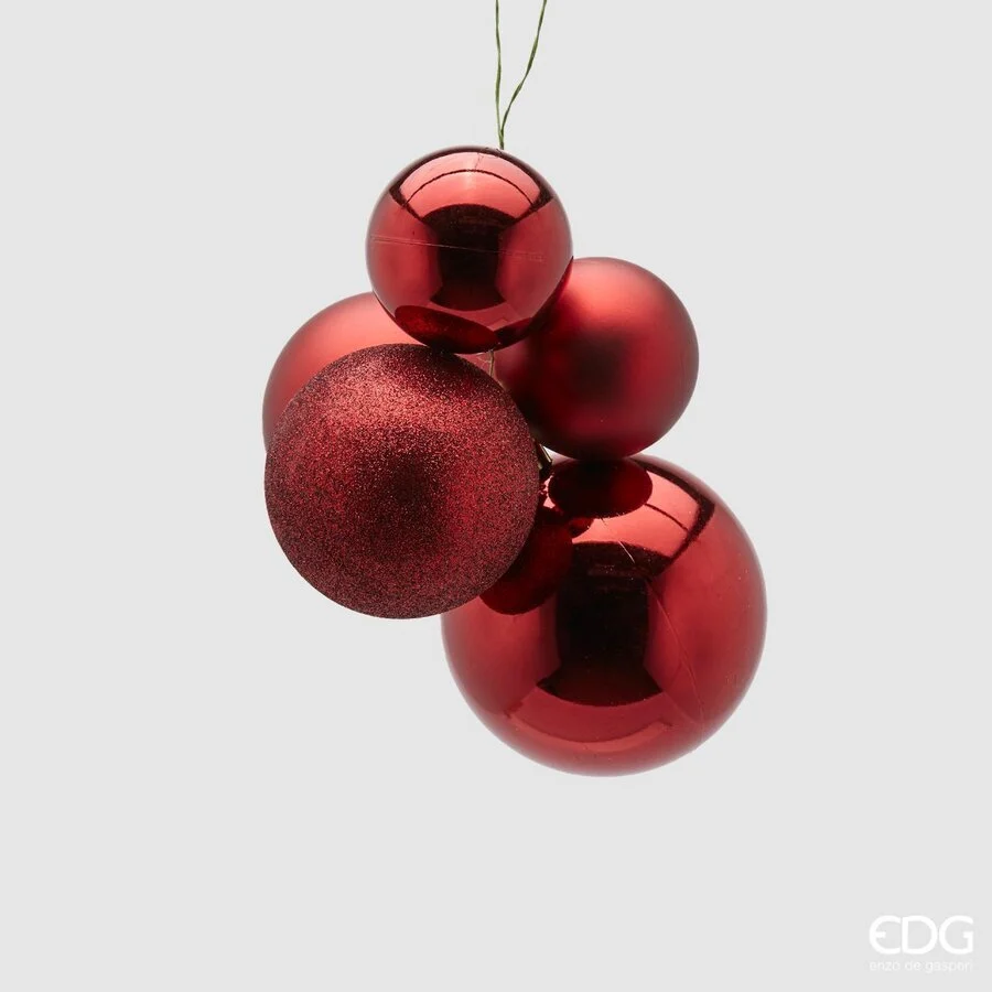 EDG Enzo De Gasperi Grappolo Palla Natale Pvc 5 Pz Burgundy