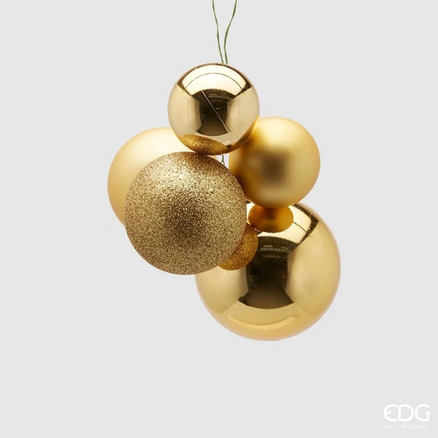 EDG Enzo De Gasperi Grappolo Palla Natale Pvc 5 Pz Gold