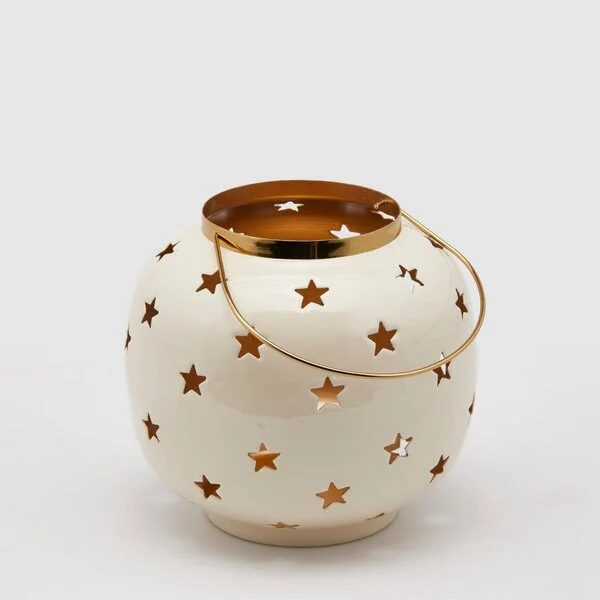 EDG Enzo De Gasperi Lanterna Natale con Stelle H 20 Cm D 20 Cm Metal Ivory