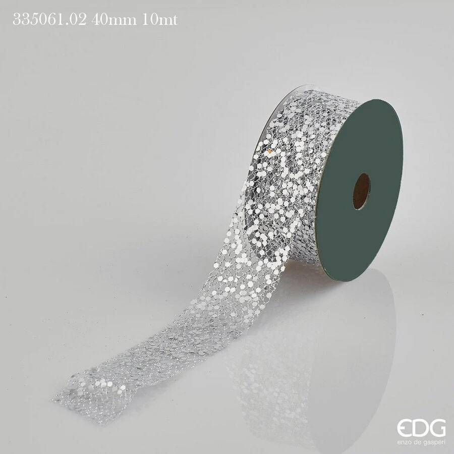 EDG Enzo De Gasperi Nastro Natale Mix Glitter H 40 Mm 10 Mt Silver