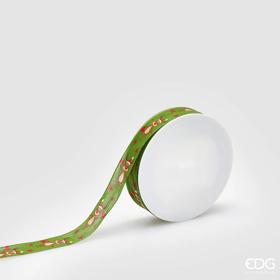 EDG Enzo De Gasperi Nastro Natale Renne H 2,5 Cm 20 Mt Green Red