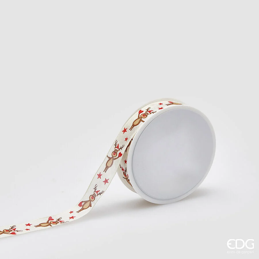 EDG Enzo De Gasperi Nastro Natale Renne H 2,5 Cm 20 Mt White Red