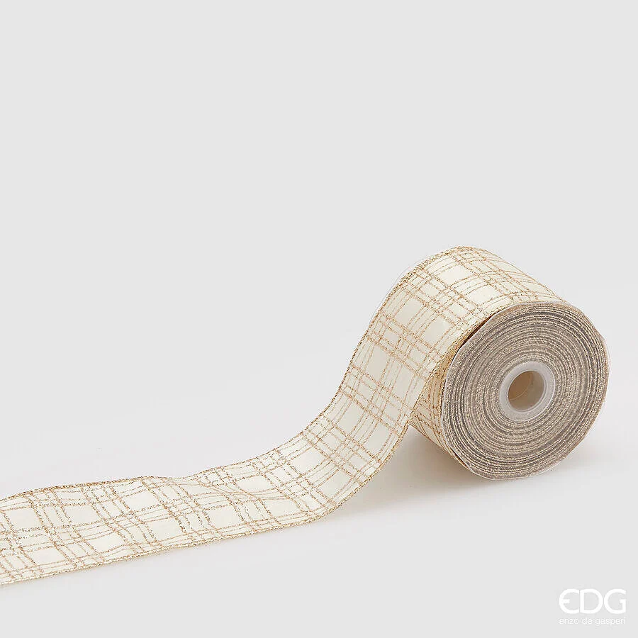 EDG Enzo De Gasperi Nastro Natale Tartan H 6,5 Cm 10 Mt Avorio Oro
