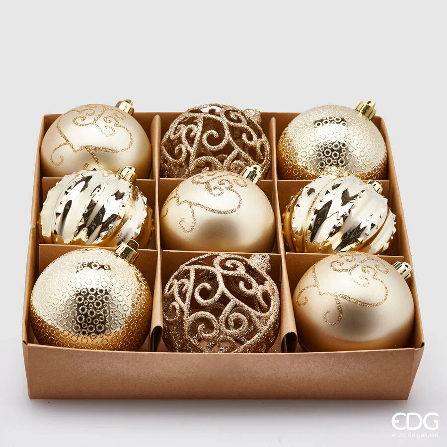EDG Enzo De Gasperi Palla Natale Poly Mix D 8 Cm Champagne Cf 9 Pz