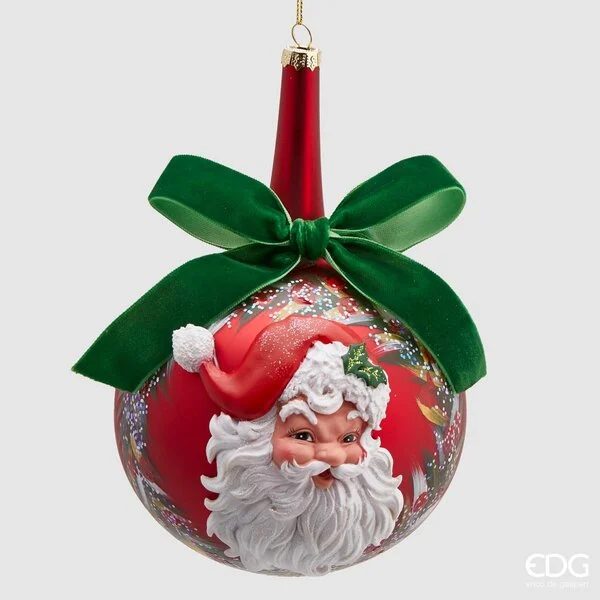 EDG Enzo De Gasperi Palla Natale Vetro Babbo Neck D 12 Cm Verde Rosso