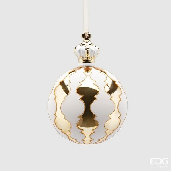 EDG Enzo De Gasperi Palla Natale Vetro e Porcellana Arabesque D 10 Cm White Gold 1 Pz