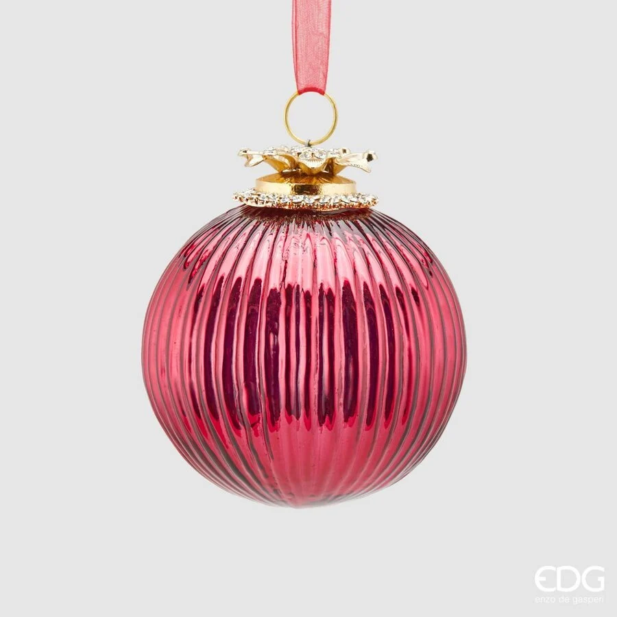 EDG Enzo De Gasperi Palla Natale Vetro Gioiello Righe D 10 Cm Burgundy 1 Pz