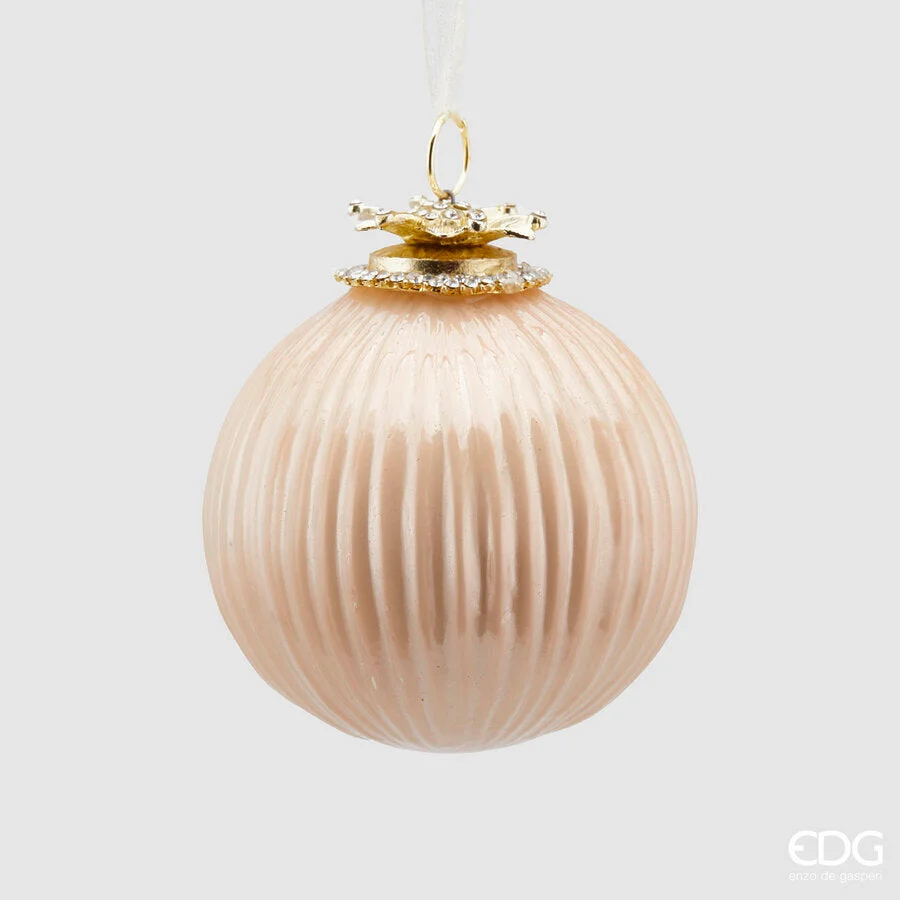 EDG Enzo De Gasperi Palla Natale Vetro Gioiello Righe D 10 Cm Champagne 1 Pz