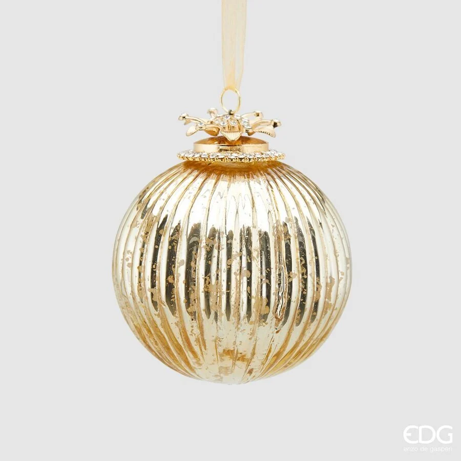 EDG Enzo De Gasperi Palla Natale Vetro Gioiello Righe D 10 Cm Gold 1 Pz