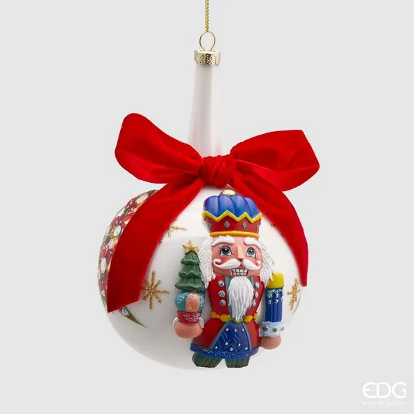 EDG Enzo De Gasperi Palla Natale Vetro Soldatino Neck D 10 Cm Bianco