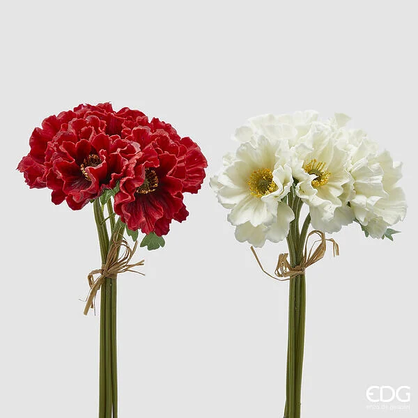 EDG Enzo De Gasperi Papavero Bouquet 5 Rami con Foglie H 34 Cm Rosso o Bianco 1 Pz