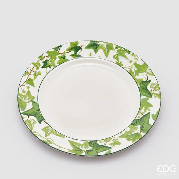EDG Enzo De Gasperi Piatto Piano H 2 Cm D 27 Cm Bianco e Verde