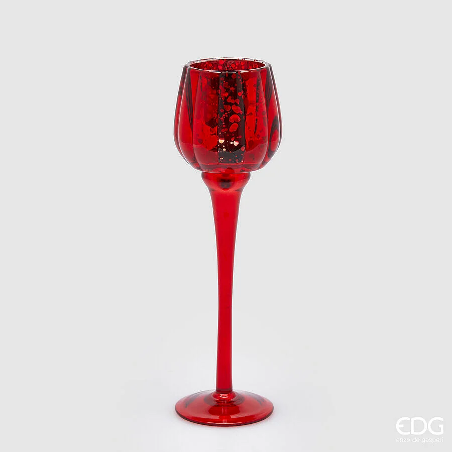 EDG Enzo De Gasperi Portacandela Calice Natale H 27,5 Cm D 8 Cm Rosso