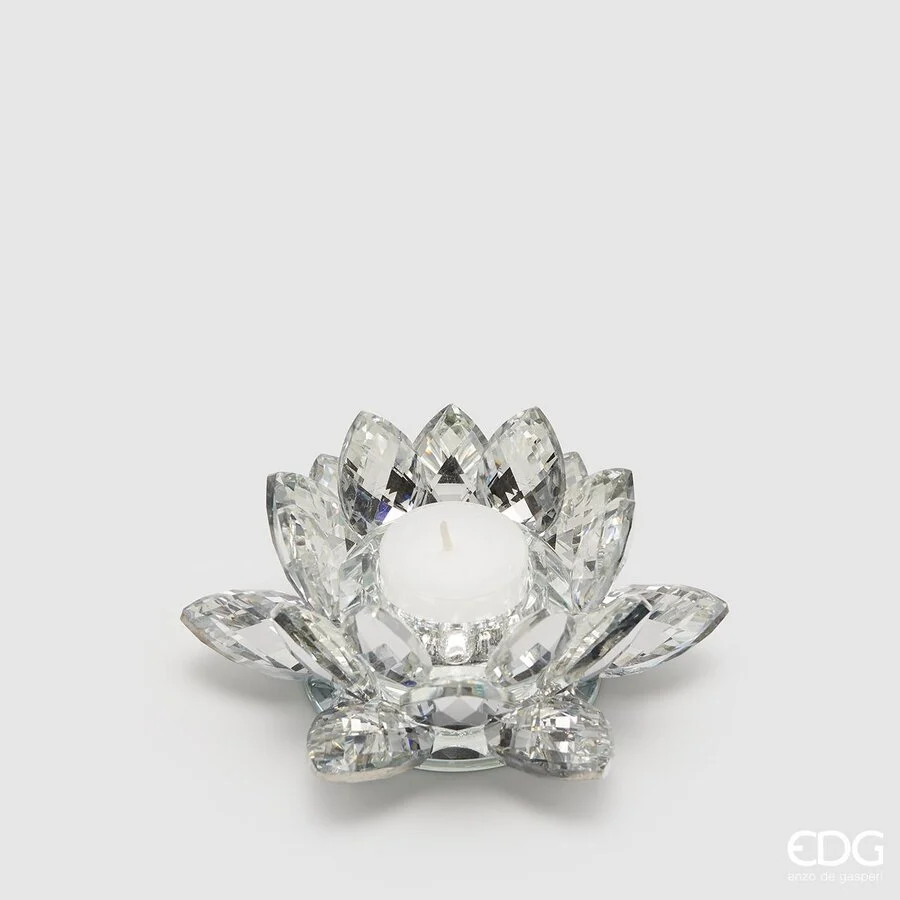 EDG Enzo De Gasperi Portacandela Crystal Ninfea H 6 Cm D 15 Cm Grigio