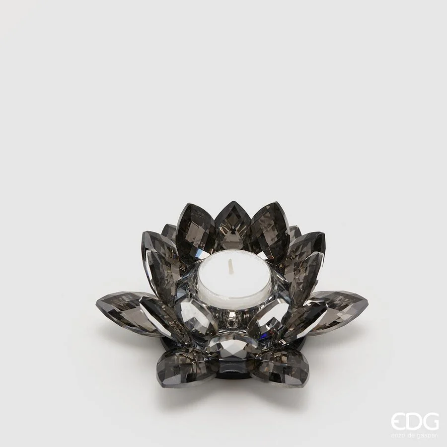 EDG Enzo De Gasperi Portacandela Crystal Ninfea H 6 Cm D 15 Cm Grigio Scuro