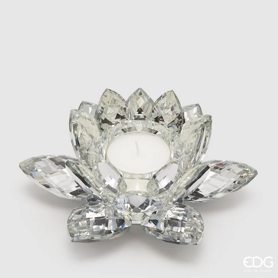 EDG Enzo De Gasperi Portacandela Crystal Ninfea H 8 Cm D 21 Cm Grigio