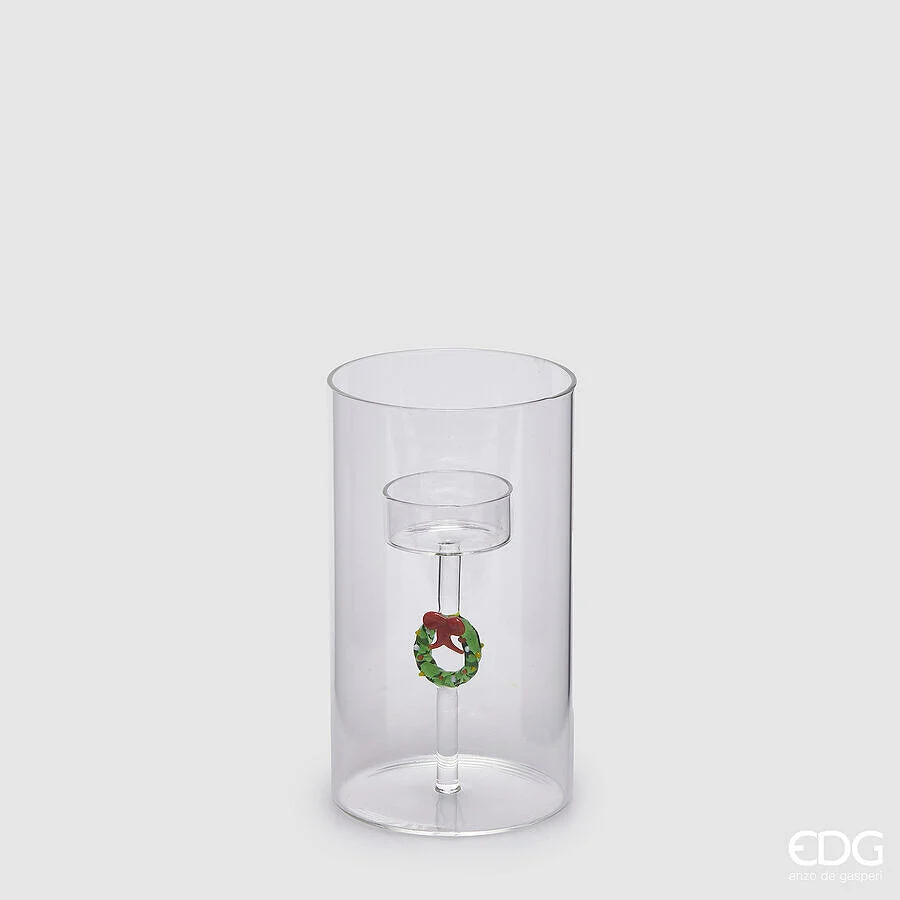 EDG Enzo De Gasperi Portacandela Ghirlanda Natale Cilindro H 16 Cm D 9 Cm Verde Rosso