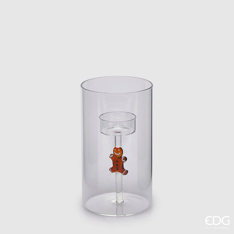 EDG Enzo De Gasperi Portacandela Marzapane Natale Cilindro H 16 Cm D 9 Cm Marrone