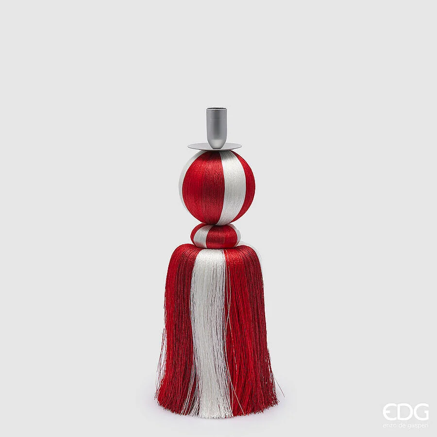 EDG Enzo De Gasperi Portacandela Nappa Natale H 35 Cm Bianco Rosso
