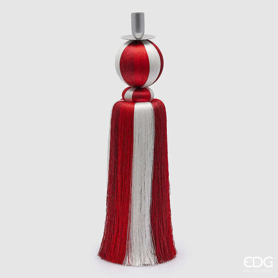 EDG Enzo De Gasperi Portacandela Nappa Natale H 45 Cm Bianco Rosso