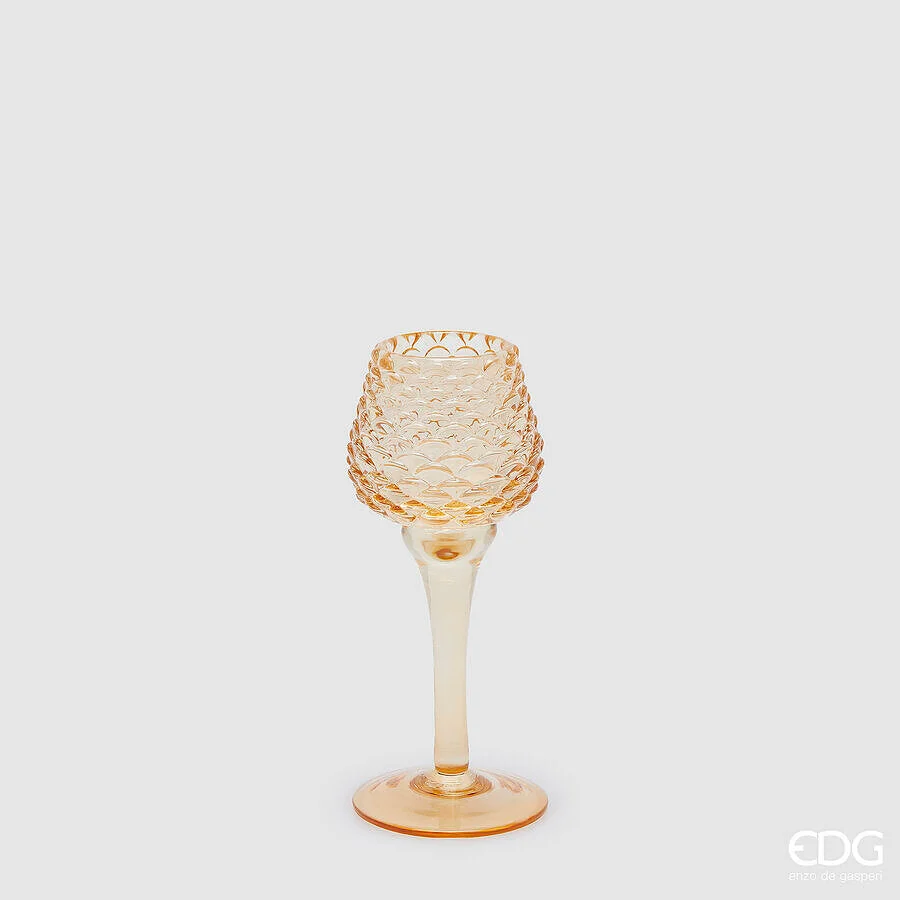 EDG Enzo De Gasperi Portacandela Pigna Calice Natale H 18,5 Cm D 7,5 Cm Amber