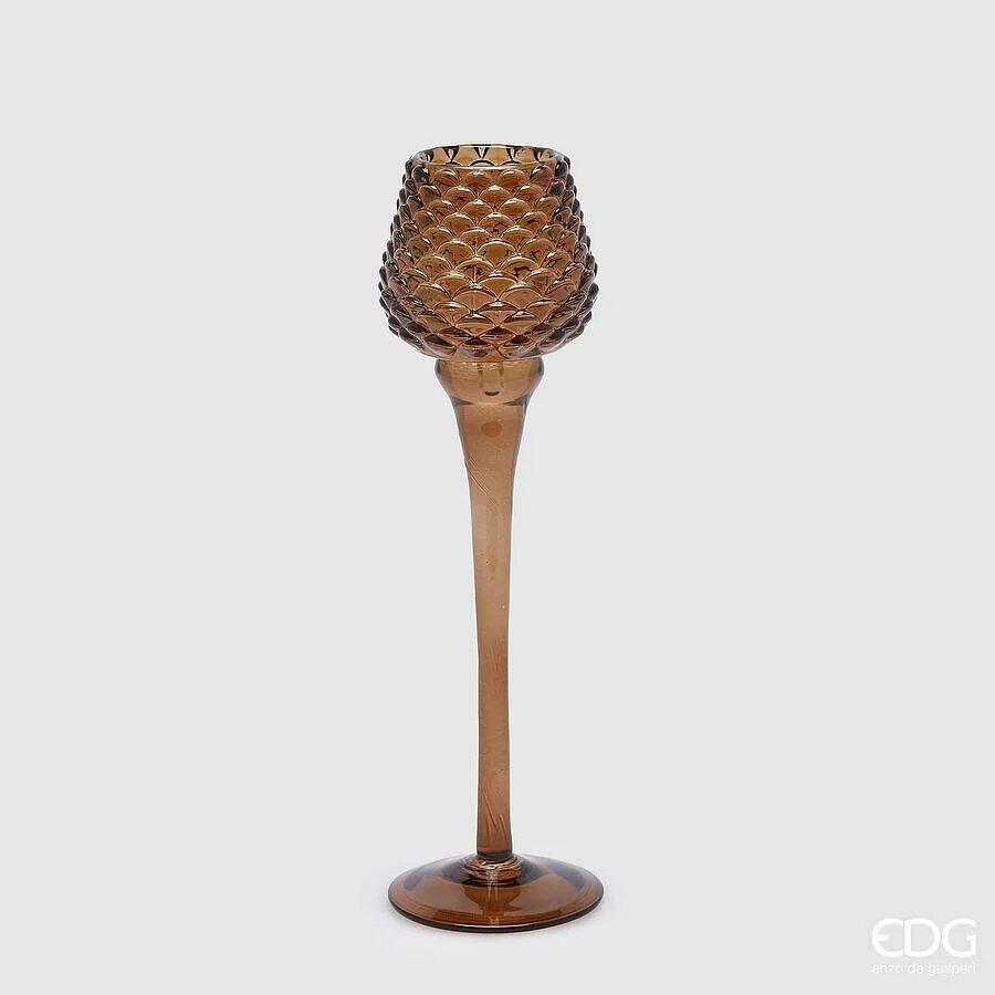 EDG Enzo De Gasperi Portacandela Pigna Calice Natale H 26 Cm D 7,5 Cm Marrone
