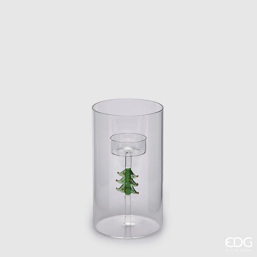 EDG Enzo De Gasperi Portacandela Pino Natale Cilindro H 16 Cm D 9 Cm Verde