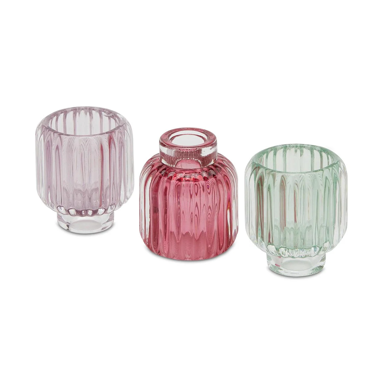 EDG Enzo De Gasperi Portacandela Righe 2 Usi H8 D6,5 Green Pink 3 Pezzi