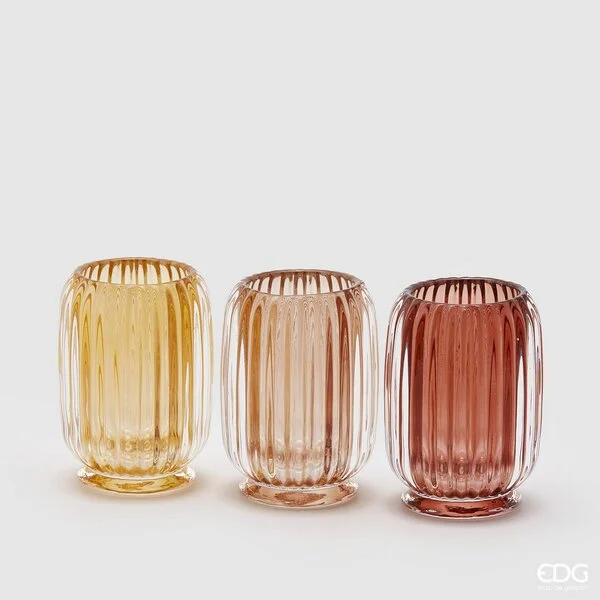 EDG Enzo De Gasperi Portacandela Righe Bombato H 12 Cm D 9 Cm 3 Pz Multicolor