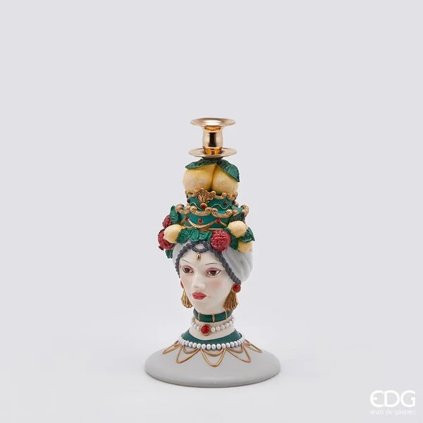 EDG Enzo De Gasperi Portacandela Sicily Poly H 31 Cm D 17 Cm Green