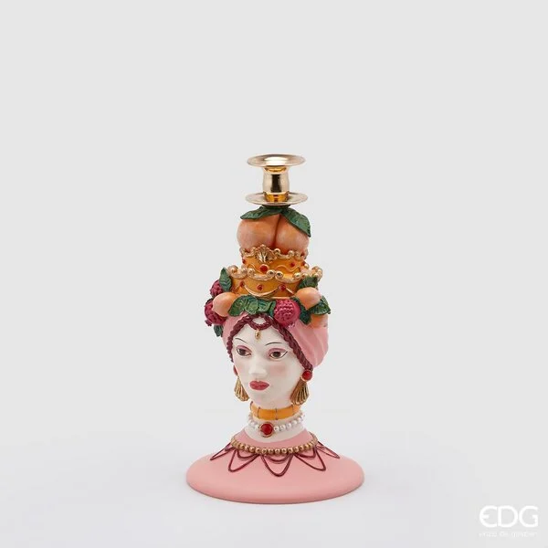 EDG Enzo De Gasperi Portacandela Sicily Poly H 31 Cm D 17 Cm Pink