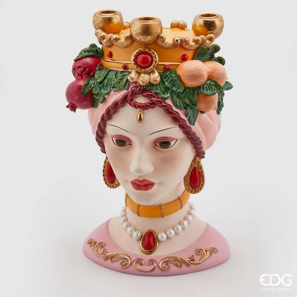 EDG Enzo De Gasperi Portacandela Sicily Poly H 38 Cm D 20 Cm x3 Rosa
