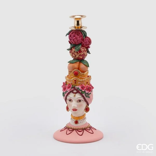 EDG Enzo De Gasperi Portacandela Sicily Poly H 40 Cm D 17 Cm Rosa