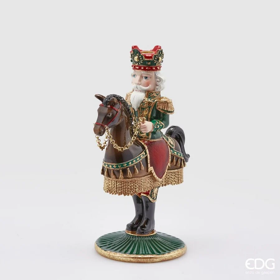 EDG Enzo De Gasperi Portacandela Natale Soldatino con Cavallo H 33 Cm 23 x 15 Cm Green Gold