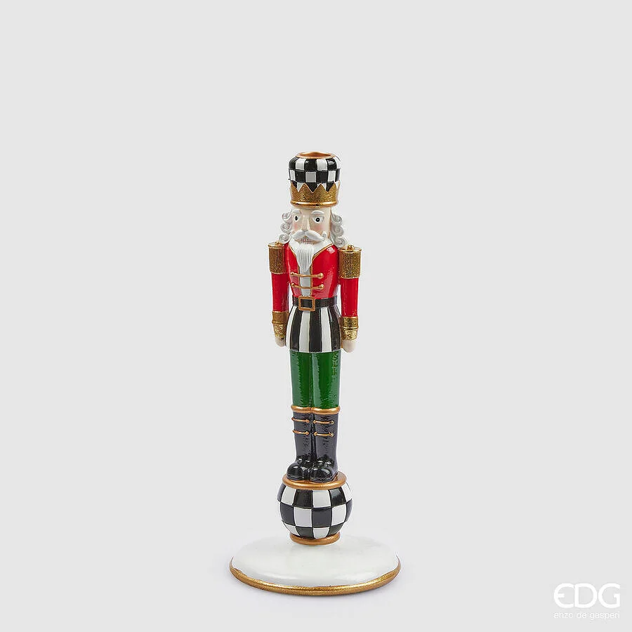 EDG Enzo De Gasperi Portacandela Soldatino Natale H 31 Cm D 12 Cm Bianco Nero