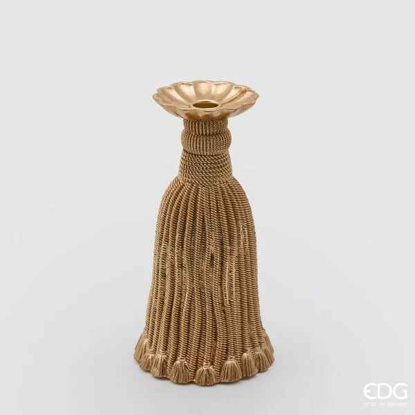 EDG Enzo De Gasperi Portacandela Tassel Poly H 26 Cm D 14 Cm Oro