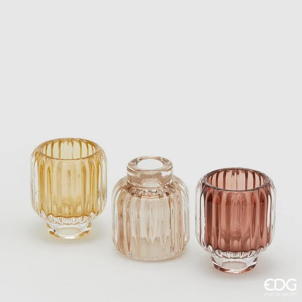 EDG Enzo De Gasperi Portacandele In Vetro 3 Assortit H8 D6,5i: Giallo, Ambra E Tortora
