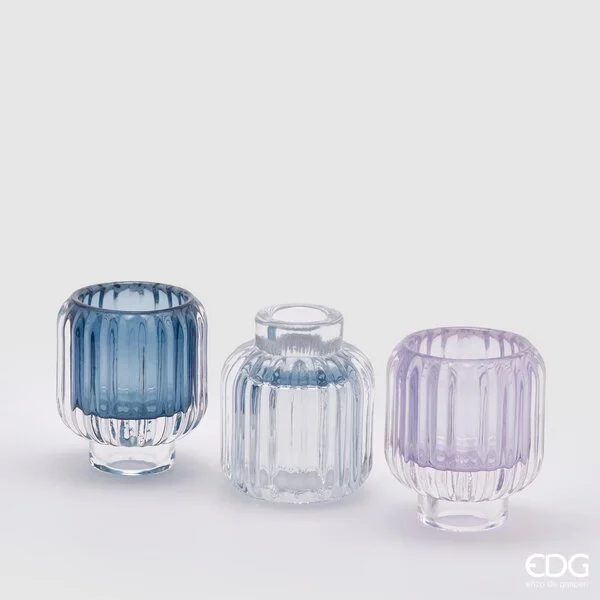 EDG Enzo De Gasperi Portacandele Righe H 8 Cm D 6,5 Cm Multicolor 3Pz