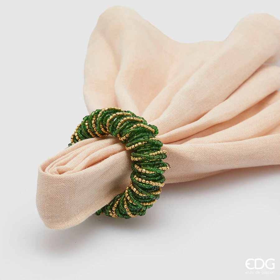 EDG Enzo De Gasperi Portatovagliolo Perline Rotondo D 6 Cm Green Gold