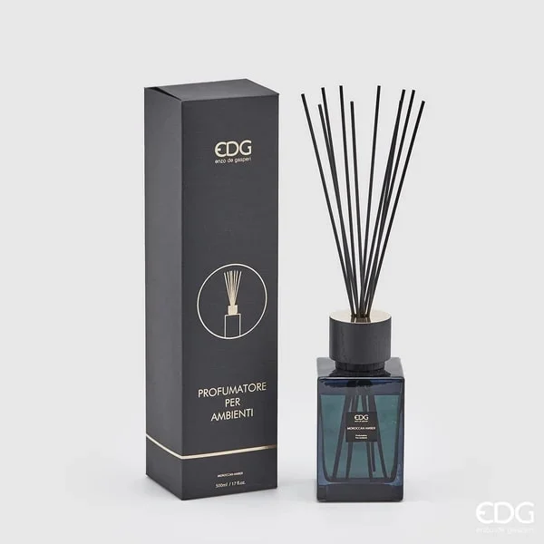 EDG Enzo De Gasperi Profumatore Bottiglia 500ml Quadrata + Bastoncini Maroccan Amber