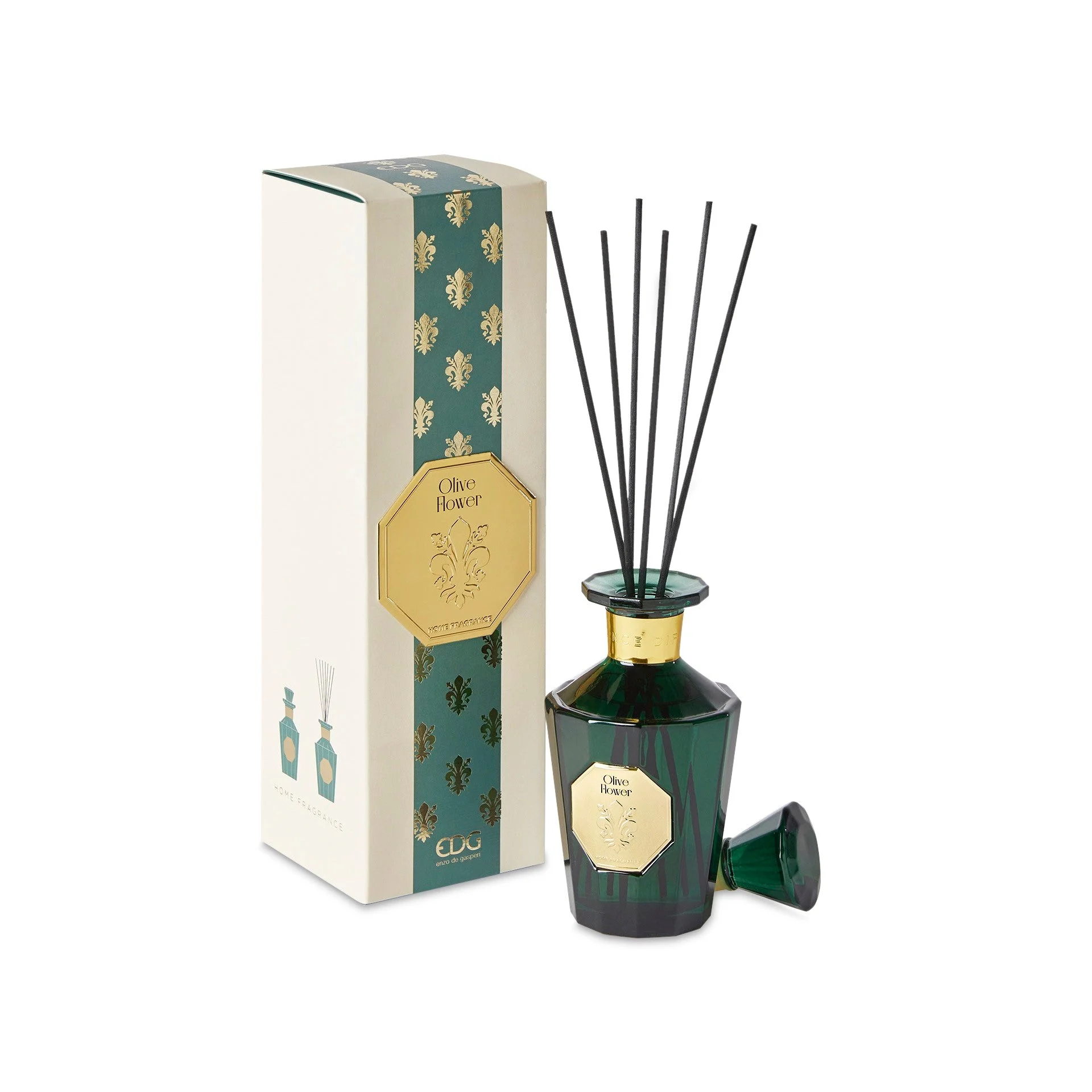 EDG Enzo De Gasperi Profumatore Bottiglia Goldlily H 16 Cm 230 Ml + Bastoncini Olive Flower