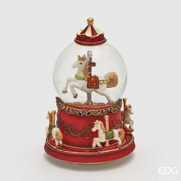 EDG Enzo De Gasperi Sfera Natale Acqua Carosello con Musica e Luci H 19 Cm