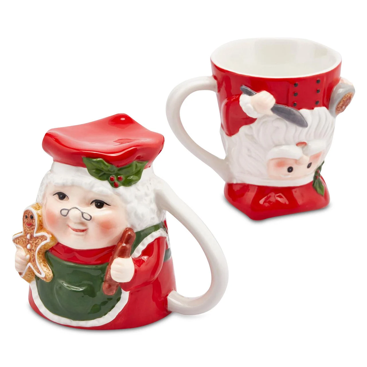 EDG Enzo De Gasperi Tazza Babbo Natale e Mamma Rovesciato 2 Pezzi H12 D10 White Red