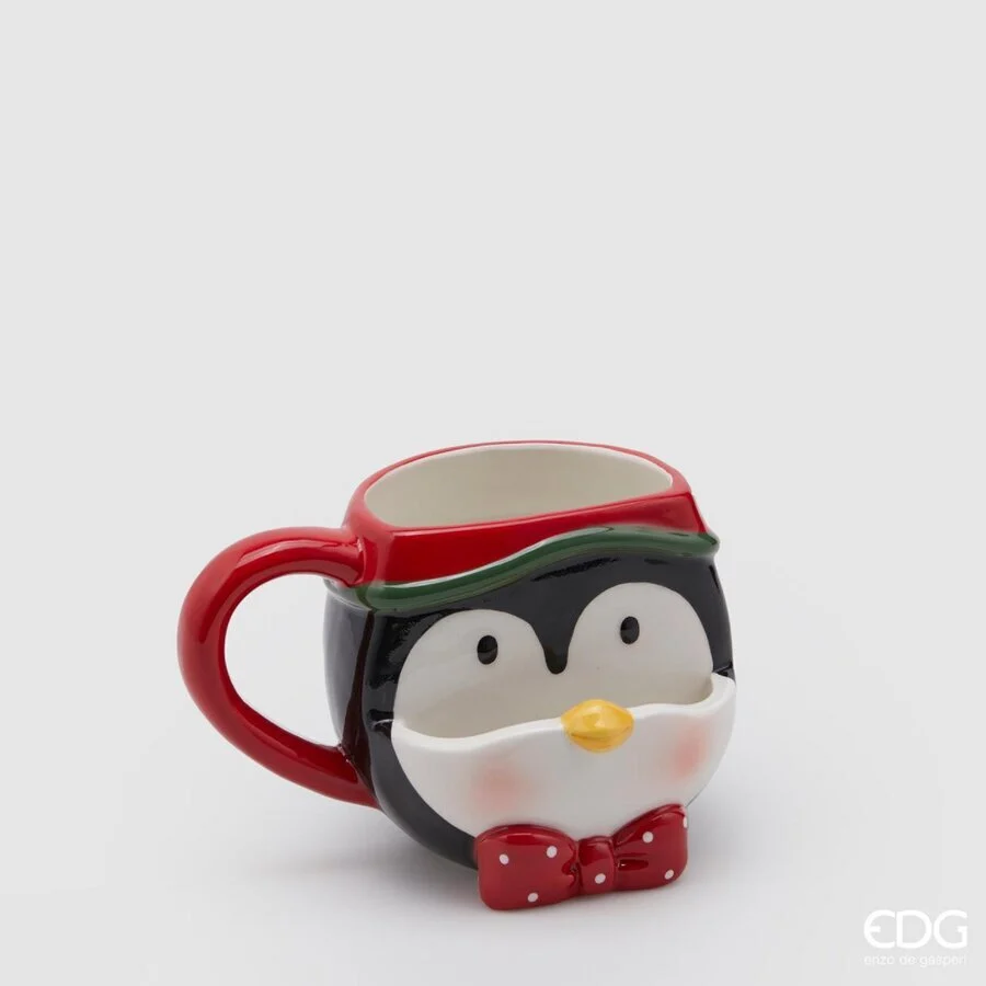 EDG Enzo De Gasperi Tazza Natale Pinguino Snack H 10 Cm Bianco Rosso