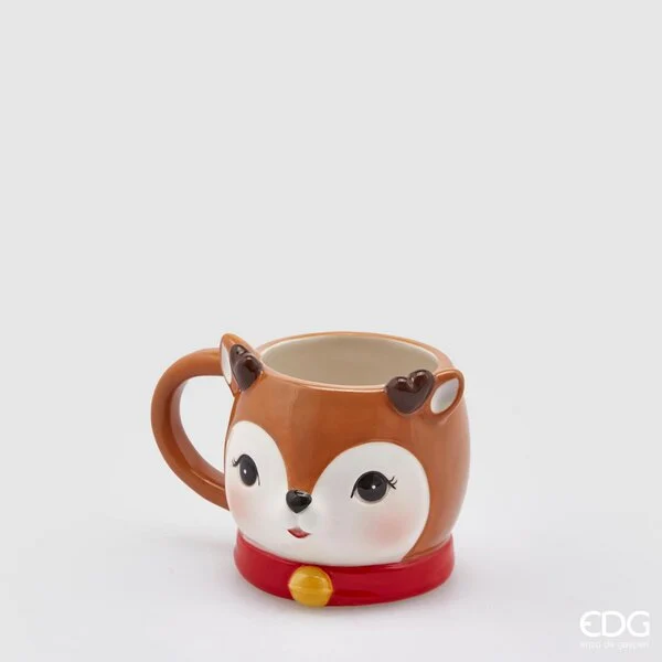 EDG Enzo De Gasperi Tazza Renna Natale H 9,5 Cm D 11 Cm Hazelnut