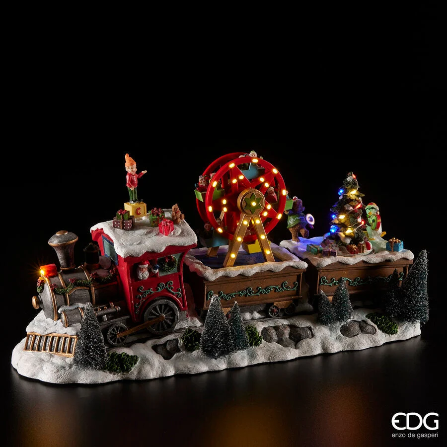 EDG Enzo De Gasperi Treno Natale con LunaPark Led H 23 Cm 47 x 16 Cm Multicolor