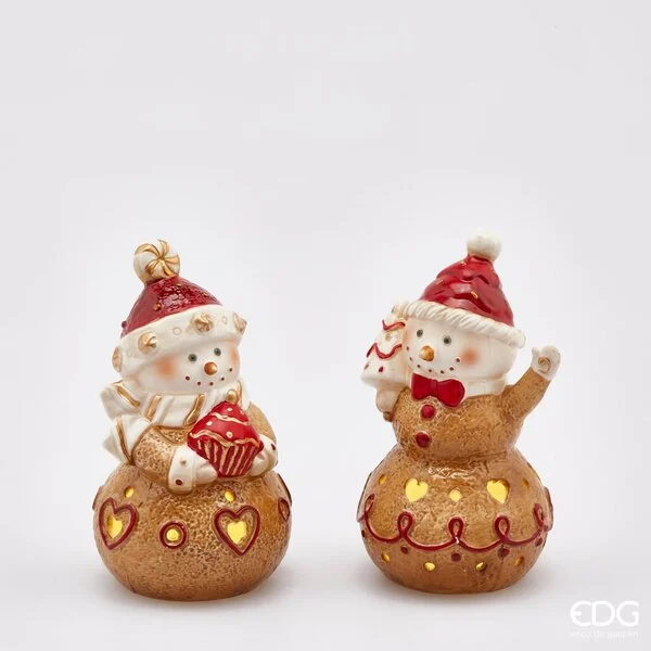 EDG Enzo De Gasperi Uomoneve Marzapane Natale con Led H 14 Cm Hazelnut 1 Pz