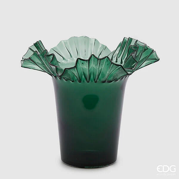 EDG Enzo De Gasperi Vaso Balze Svasato H 34 Cm D 40,5 Cm Verde Scuro