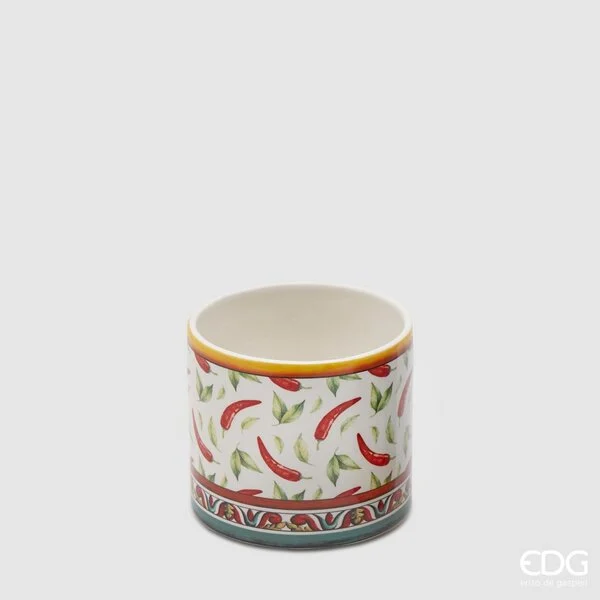 EDG Enzo De Gasperi Vaso Cilindrico H 12 Cm D 13,5 Cm Bianco Rosso